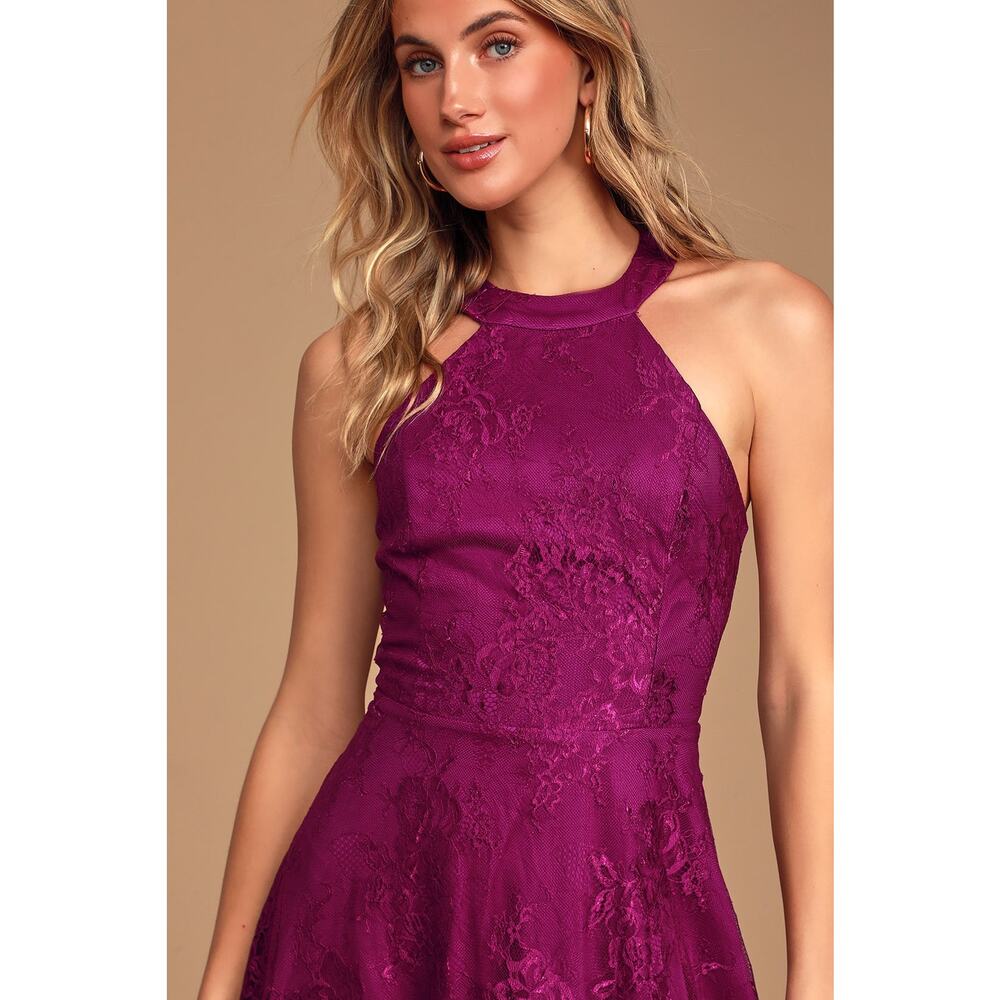 Lulus Truly Stunning Dark Magenta Lace Skater Dress XS NWT - Picture 7 of 7